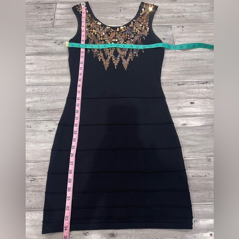 Y2K 2b Bebe Black Metallic Gold Sequin Bandage Sleeveless Cutout Back Slip - Picture 14 of 14